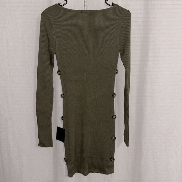Lulus S Olive Green Boat Neck Ribbed Knit Long Sleeve Mini Sweater Dress - Picture 5 of 11